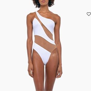 Mesh Insert One-Shoulder One-Piece Swimsuit